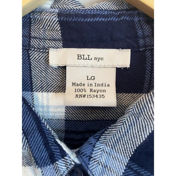 Flannel Shirt Womens Dress Large‎ Blue Plaid Country Cowgirl Casual Cabincore - Picture 3 of 10